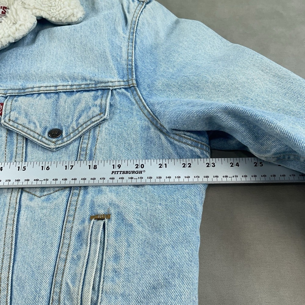 Vintage‎ Levis Denim Jean Jacket Faded Trucker USA Made 42R Sherpa 1987 80s - Picture 9 of 14